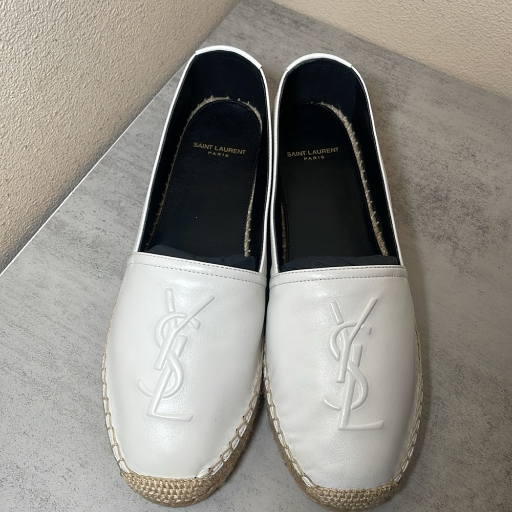 YSL Yves Saint Laurent White Leather Espadrilles Slip Ons Size 39 - Picture 6 of 12